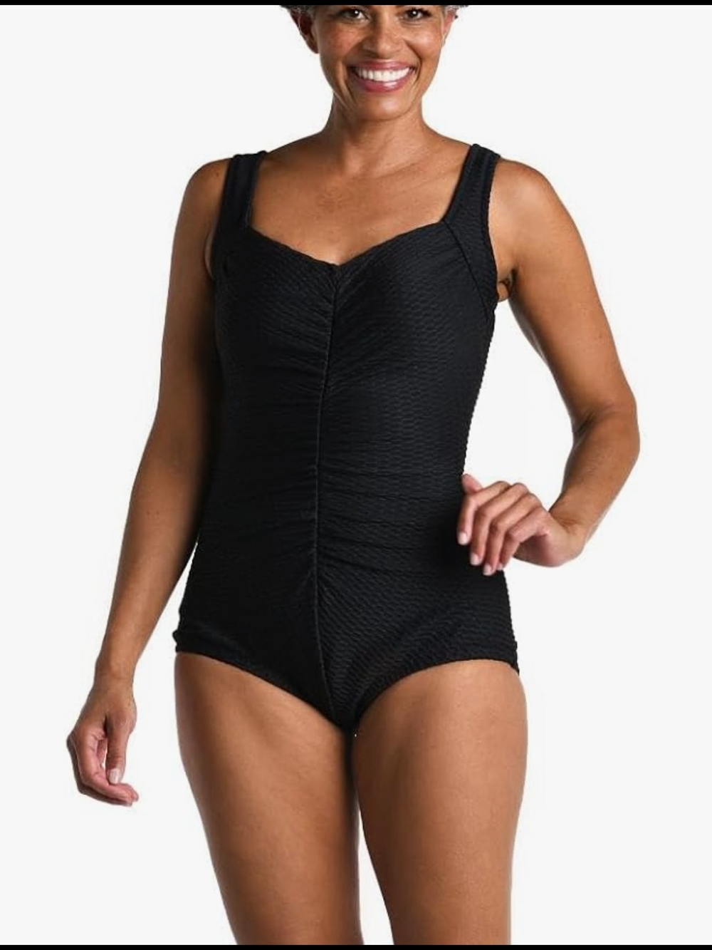 Maxine of Hollywood Black Textured Ruched One-Piece Swimsuit